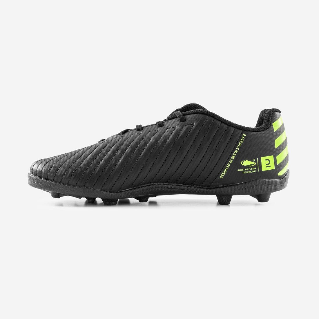 CHAUSSURES DE FOOTBALL ENFANT A LACETS 100 FG NOIR ET JAUNE