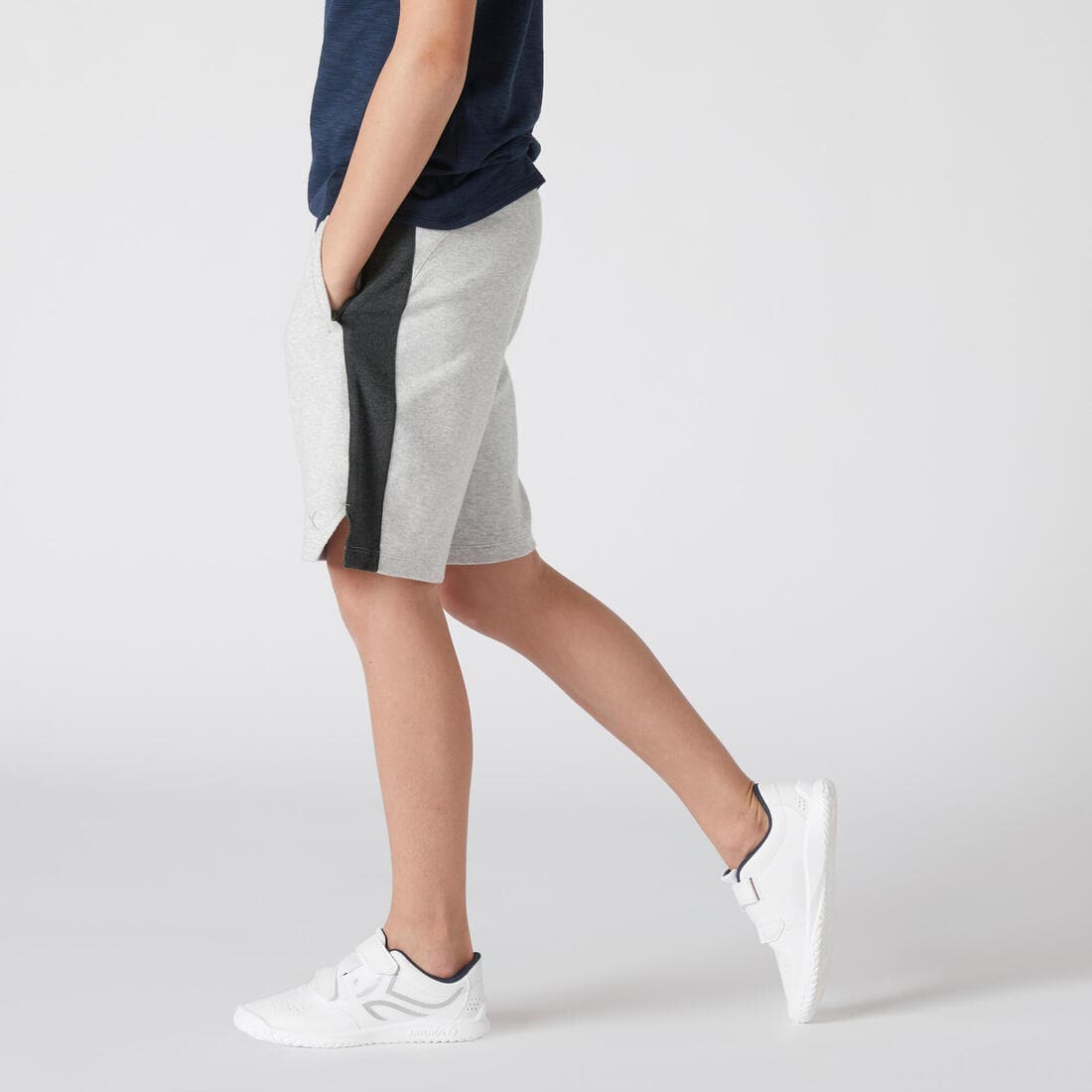 Short enfant coton - 500 gris chiné foncé