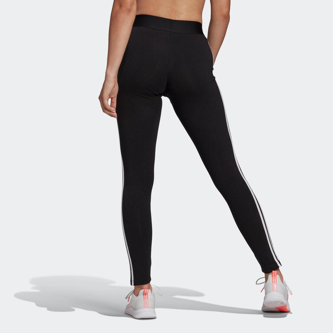 Legging fitness long coton majoritaire taille haute femme - 3 bandes noir blanc