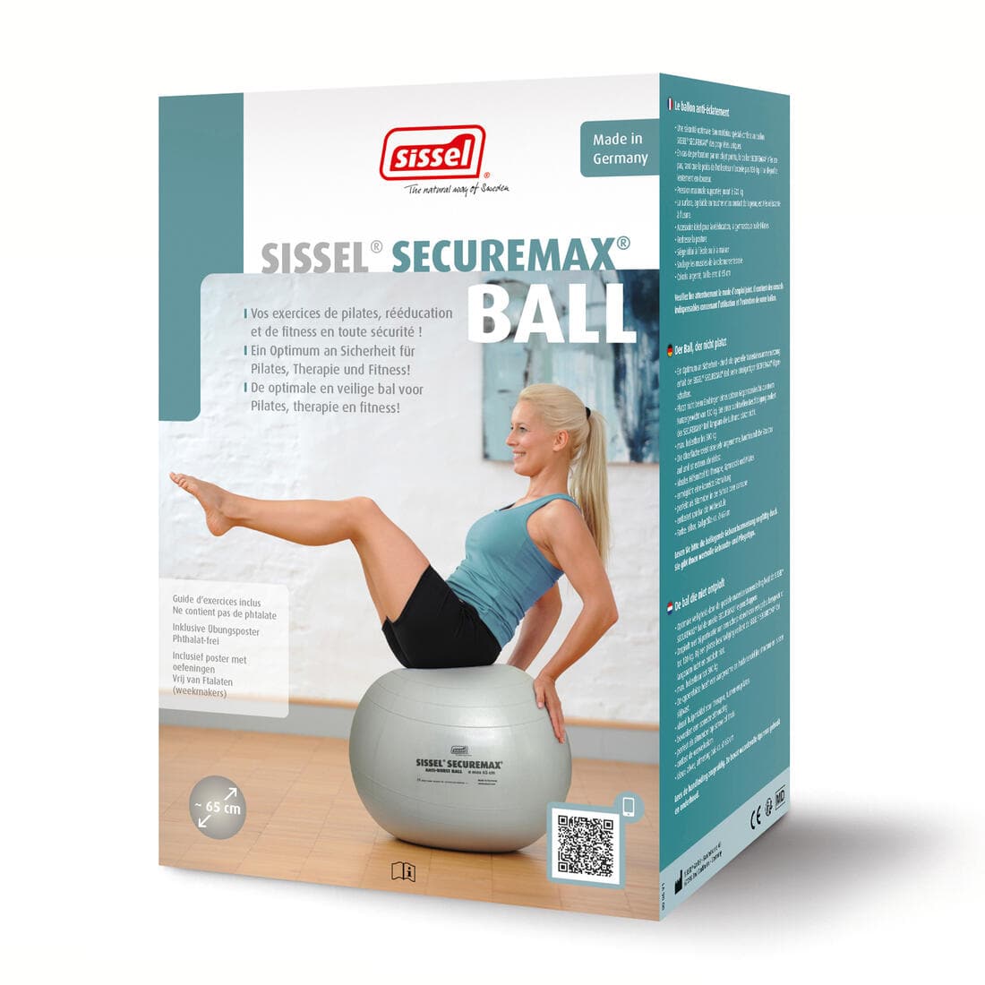 BALLON DE GYM SISSEL SECURE MAX FITNESS TAILLE 2 - 65CM GRIS