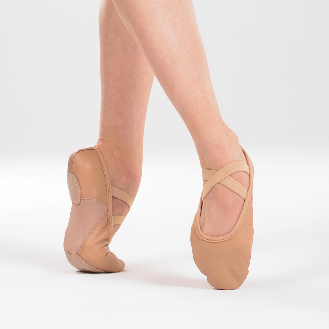 Demi-pointes danse classique bi-semelles en cuir souple beige tailles 28-42