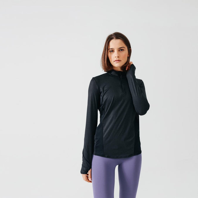 





T-shirt running manches longues 1/2 zip femme - Dry+ noir, photo 1 of 8