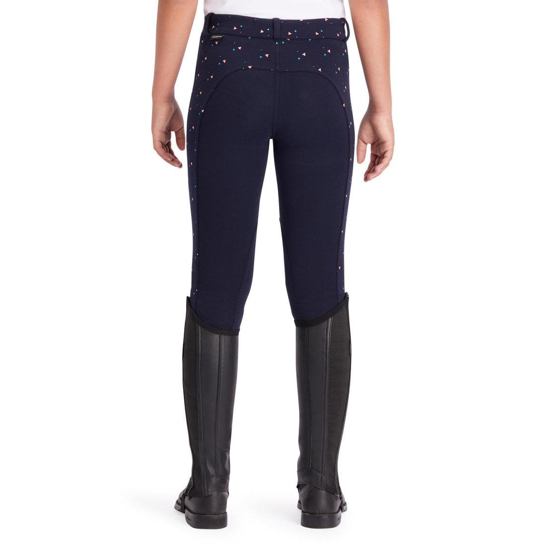 Pantalon équitation fille 120 PRINT marine à points rose