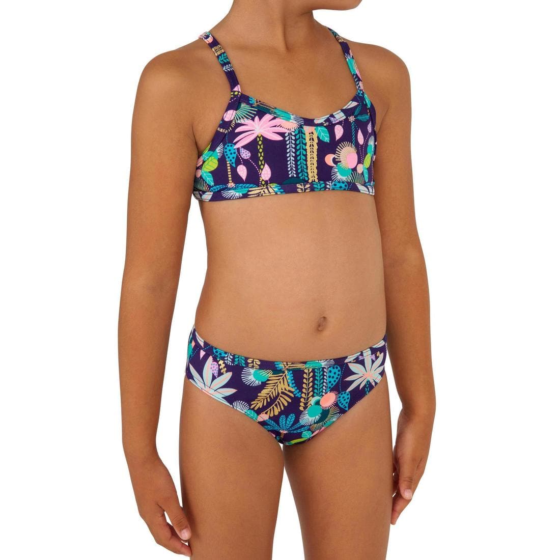 Maillot 2 pièces fleuri surf bretelles croisées fille