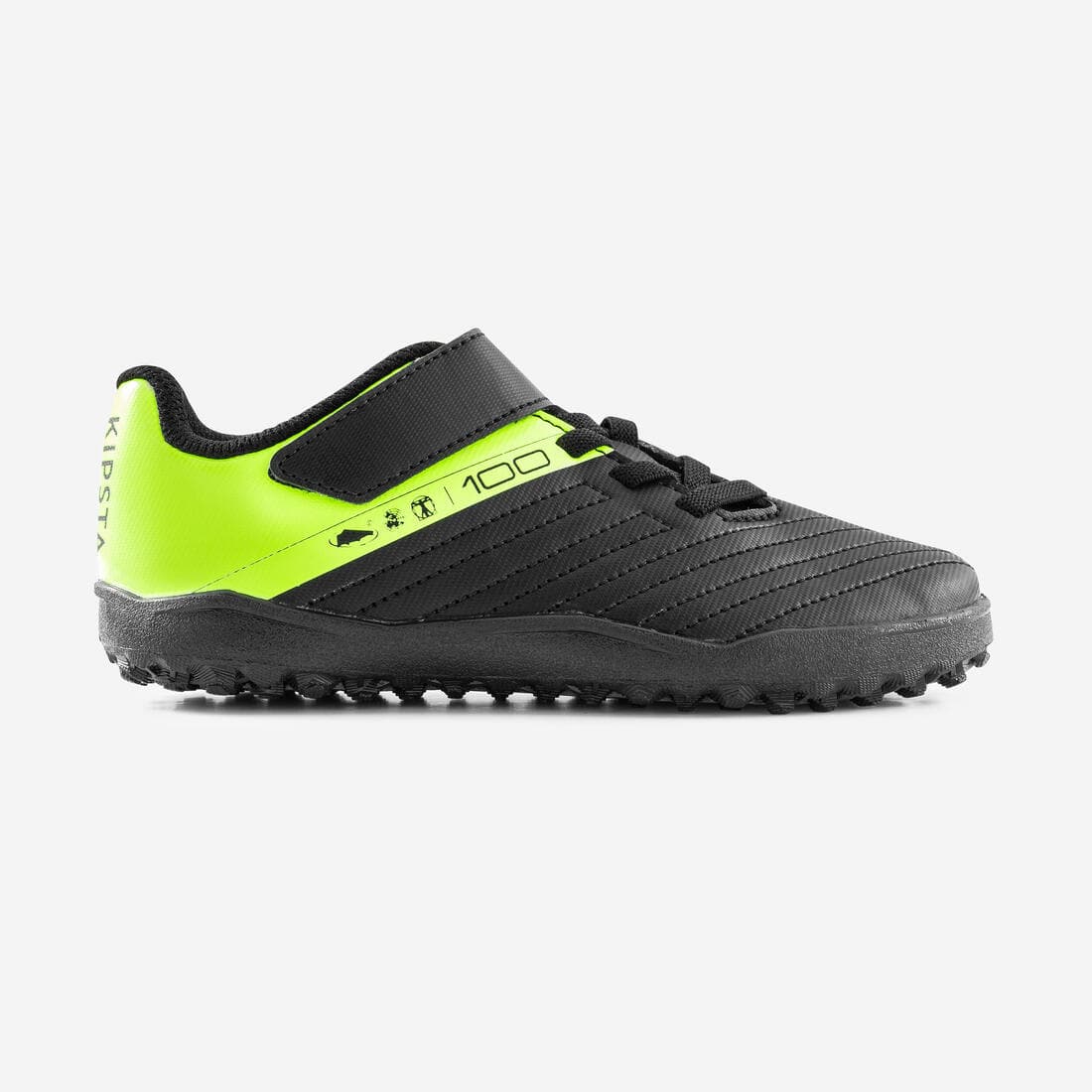 CHAUSSURES DE FOOTBALL ENFANT A SCRATCH 100 EASY TURF TF NOIR ET JAUNE