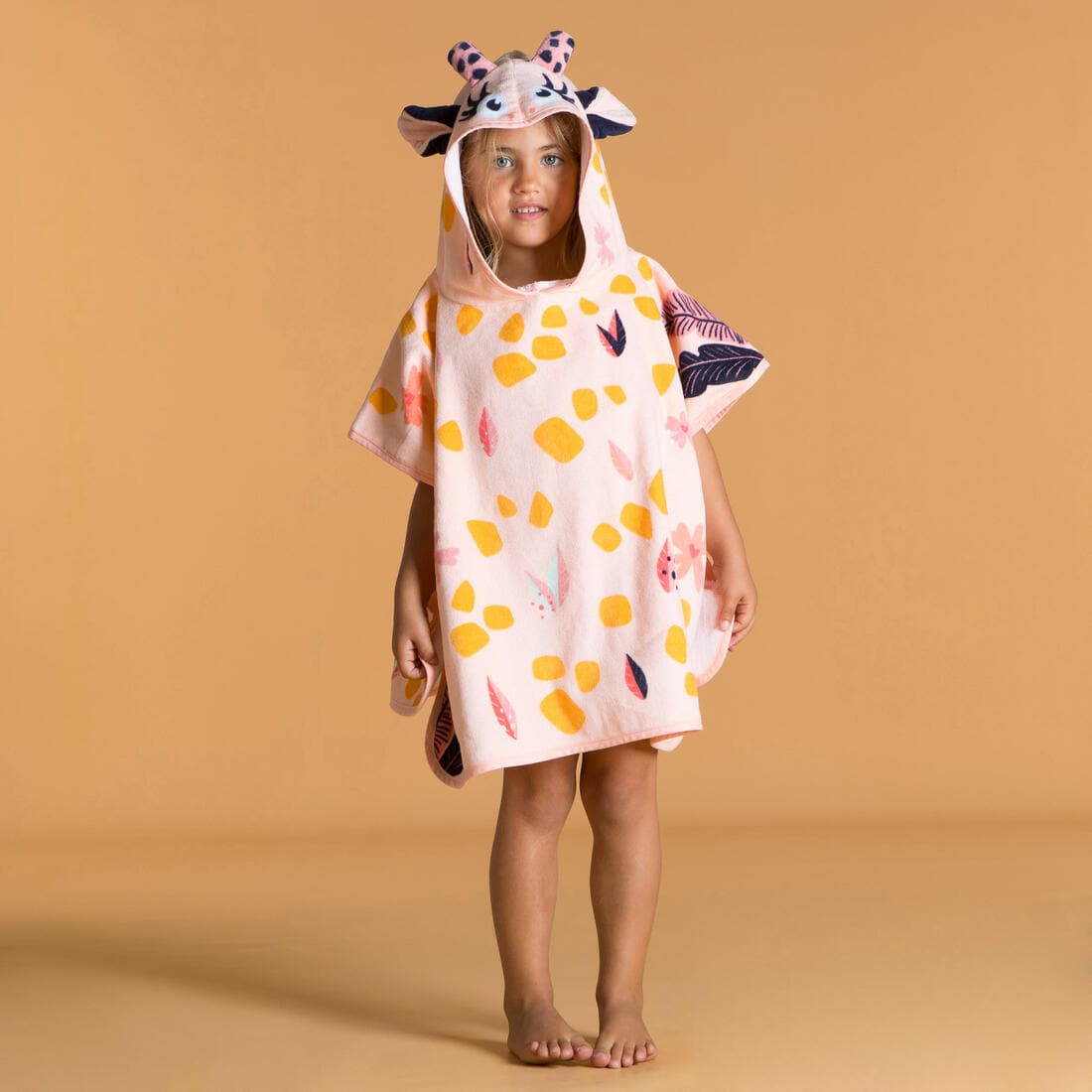 Poncho de Bain Coton Bébé - Girafe Blanc Rose