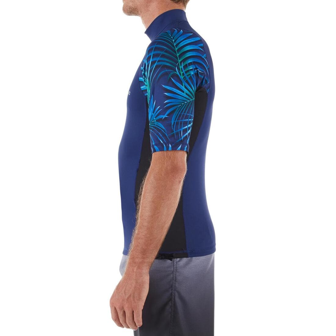 tee shirt anti uv surf top 500 manches courtes homme bleu cosmos