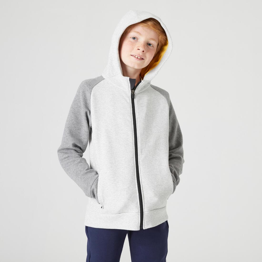 Sweat zippé à capuche enfant coton respirant - 900 gris chiné moyen et foncé