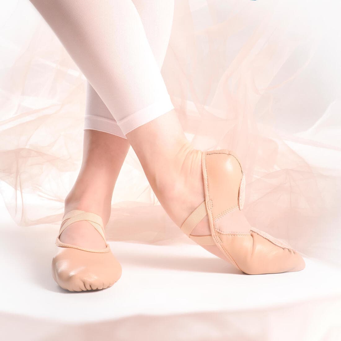 Demi-pointes danse classique bi-semelles en cuir souple beige tailles 28-42