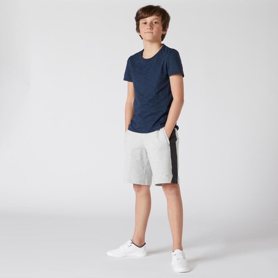 Short enfant coton - 500 gris chiné foncé