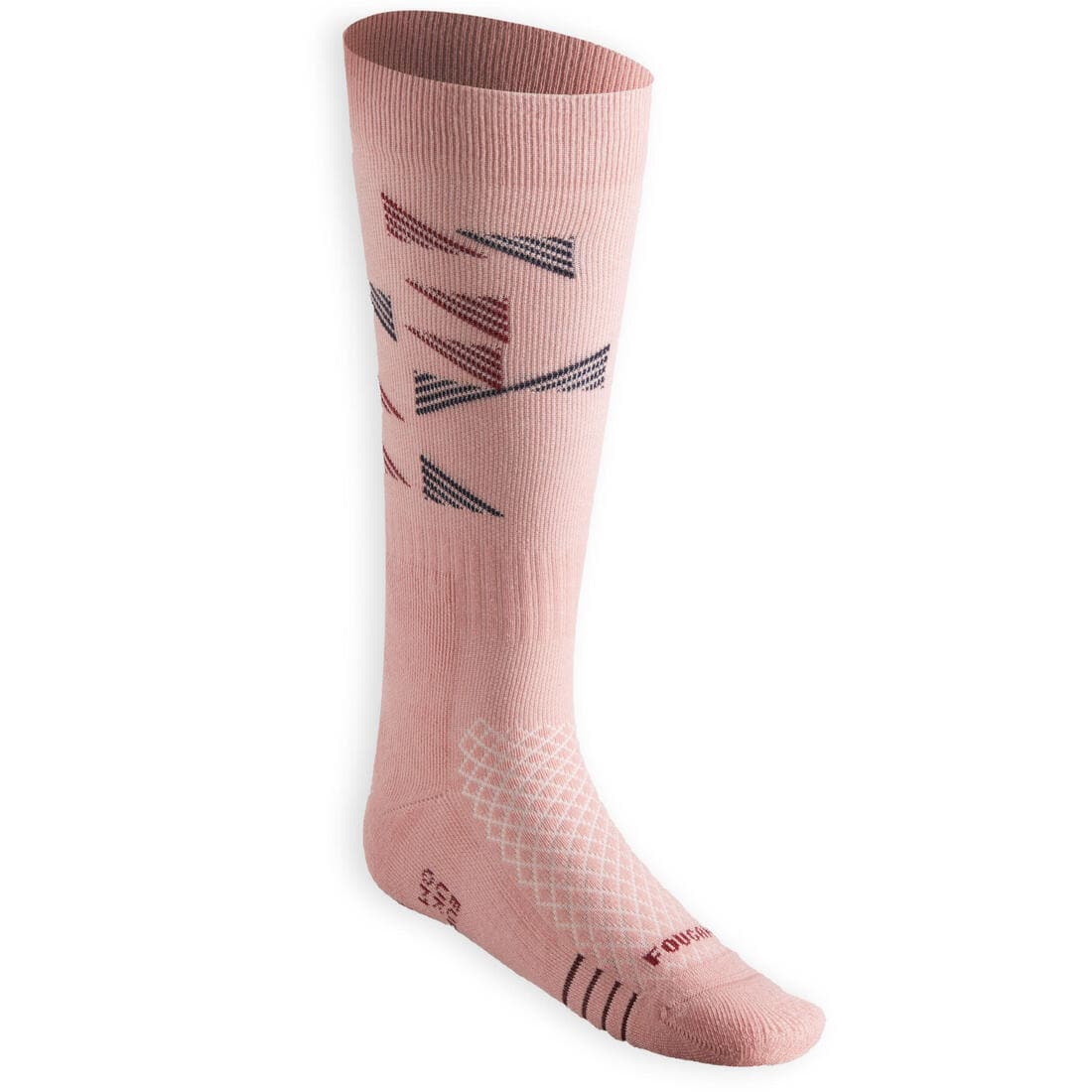 Chaussettes d'équitation enfant SKS 500 motifs Graph rose clair et prune.