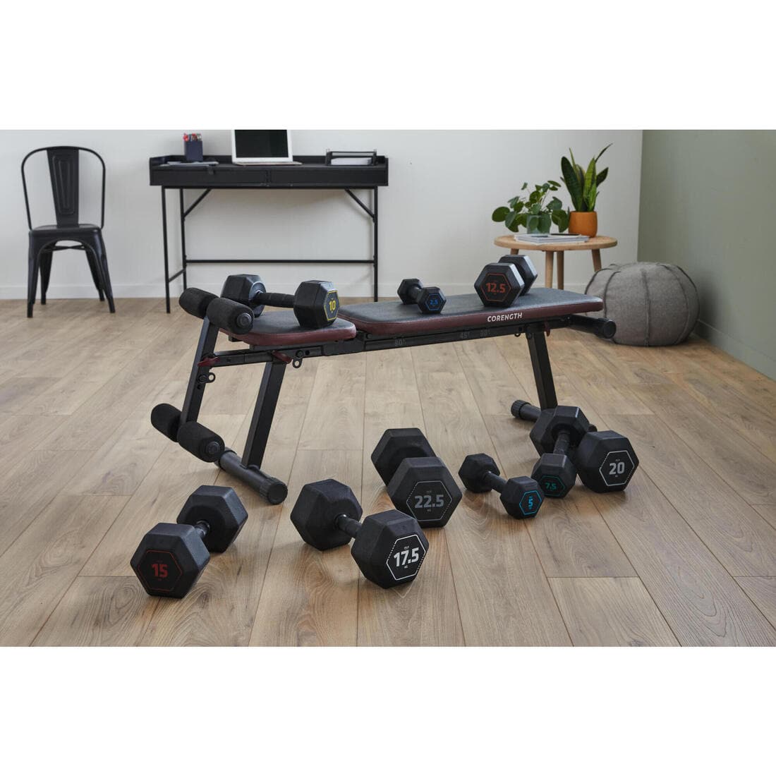 HALTERE HEXAGONAL MUSCULATION CROSSTRAINING HEX DUMBBELL 17,5KG  NOIR