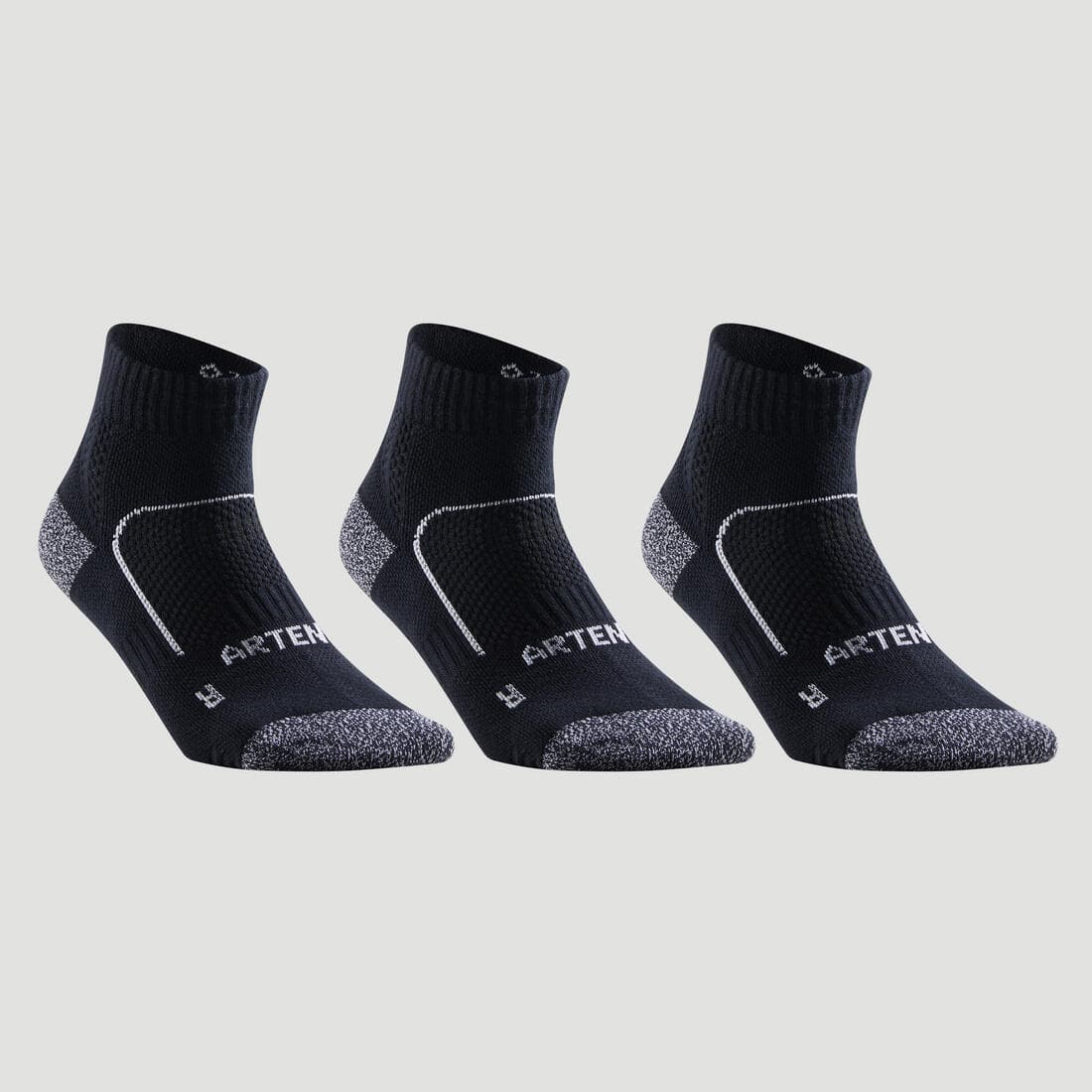 CHAUSSETTES DE SPORT MI-HAUTES ARTENGO RS 900 NOIR  BLANC LOT DE 3