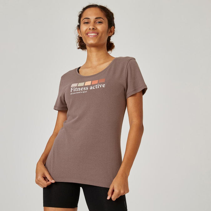





T-shirt fitness manches courtes col rond coton femme - 500 gris foncé, photo 1 of 5