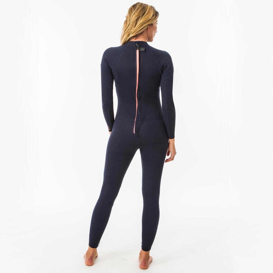 Combinaison surf 100 néoprène 2/2 mm femme bleu marine back zip