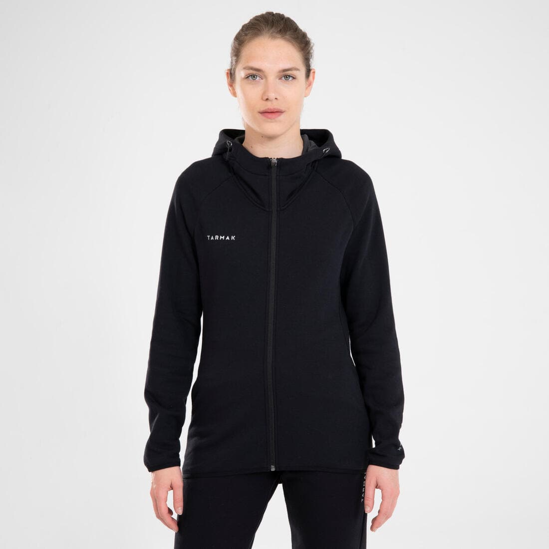 SWEAT DE BASKETBALL A CAPUCHE ZIPPE FEMME - J500 NOIR