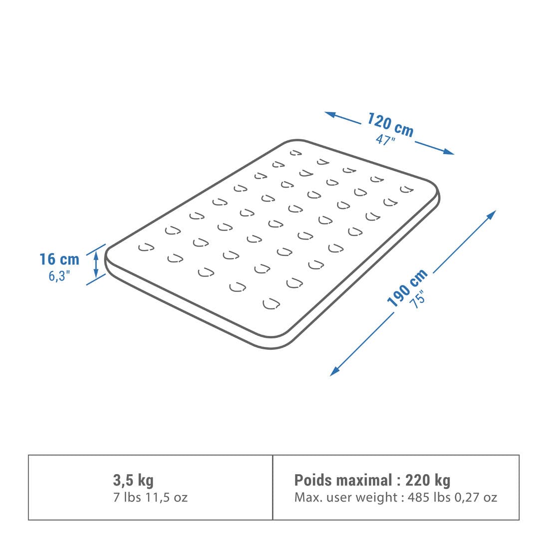 MATELAS GONFLABLE DE CAMPING - AIR BASIC 120 CM - 2 PERSONNES