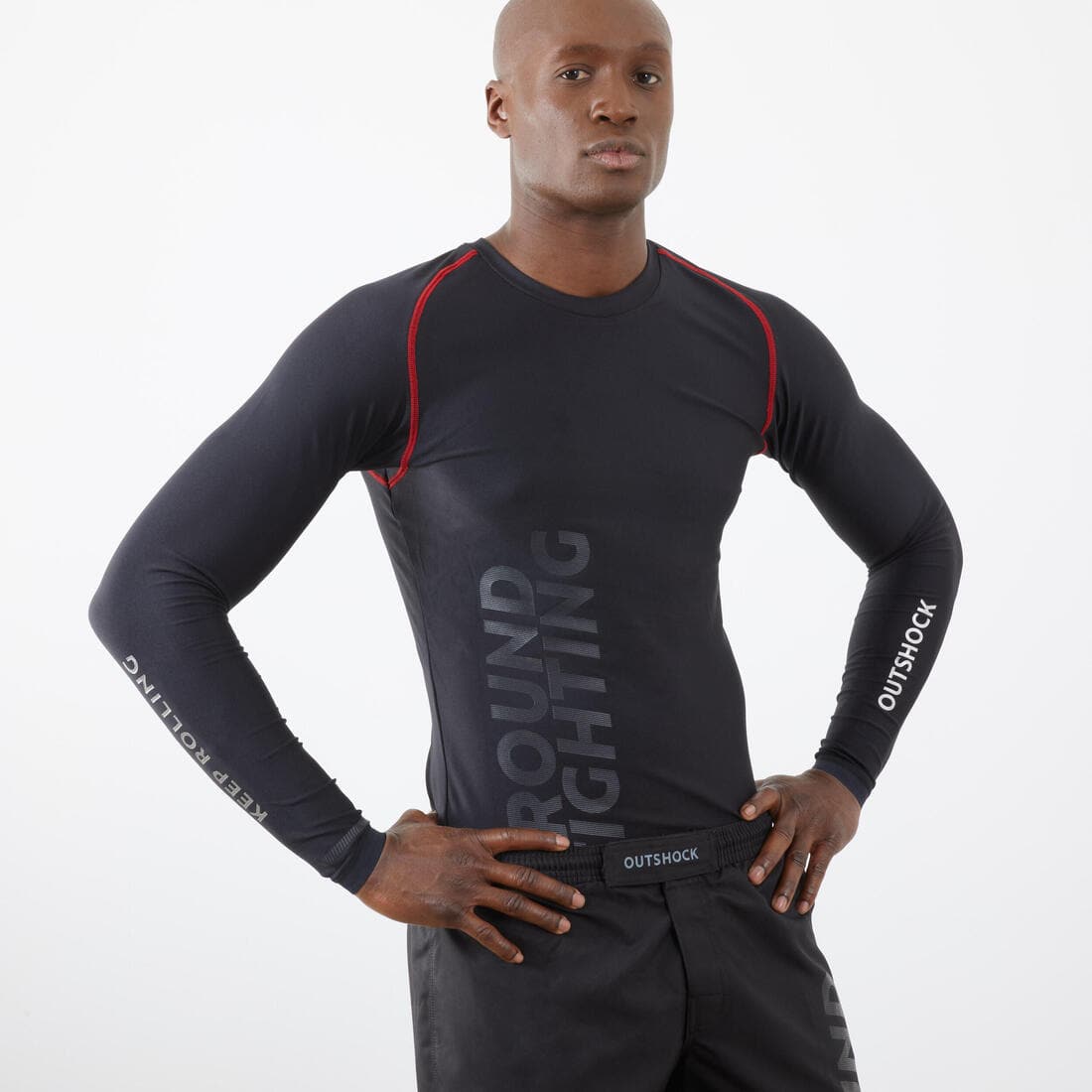 Rashguard de MMA et grappling homme, noir fumé et rouge royal