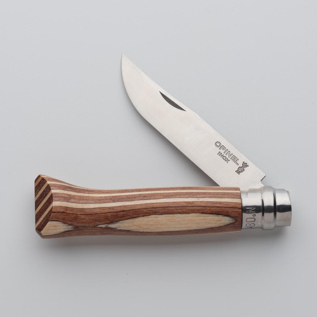 Couteau 8,5 cm Inox Opinel n°8 Bouleau Lamellé Brun