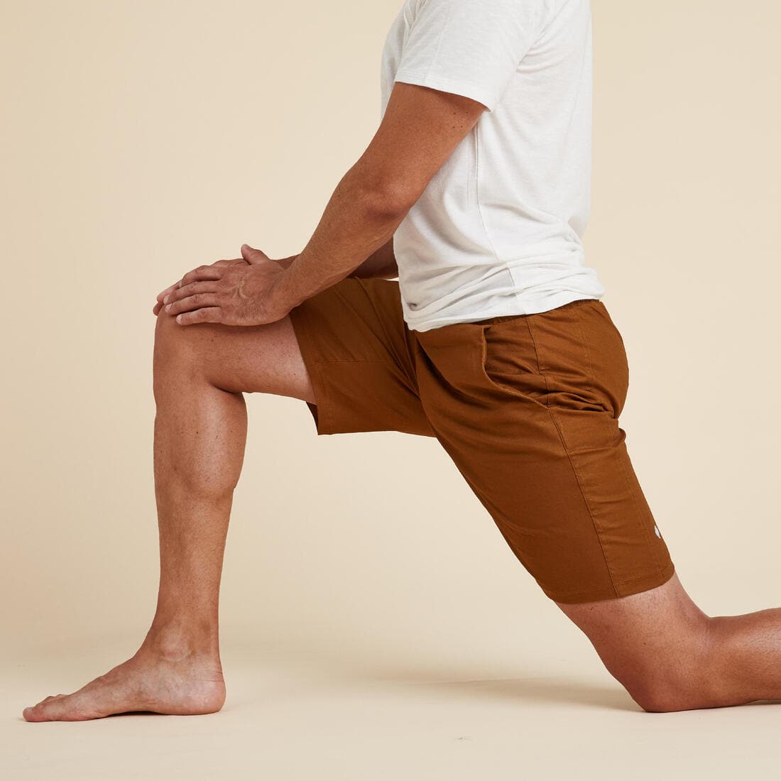 SHORT YOGA HOMME TOILE LIN ET COTON MARRON