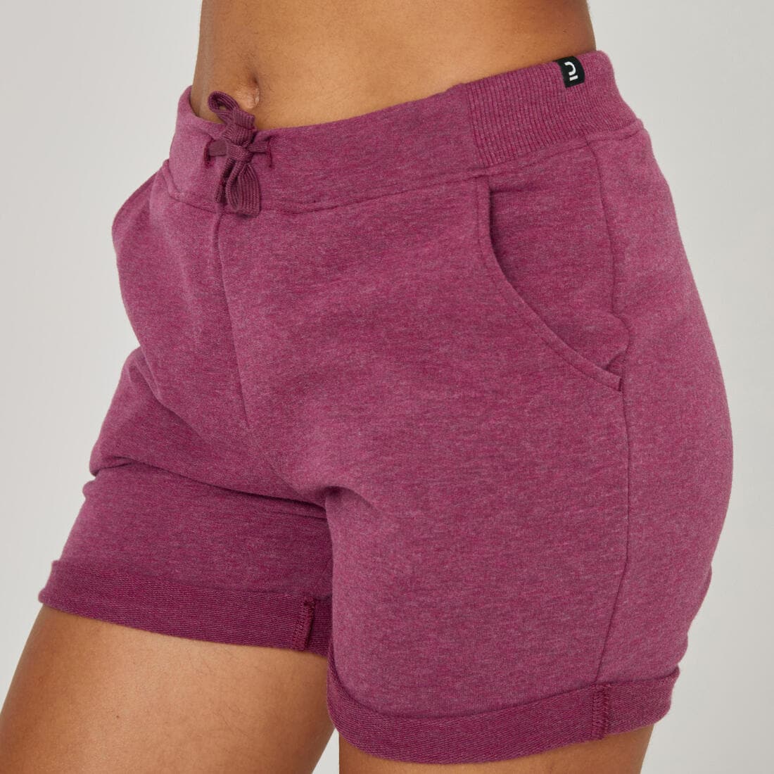 Short Fitness femme coton droit avec poche - gris chiné clair court