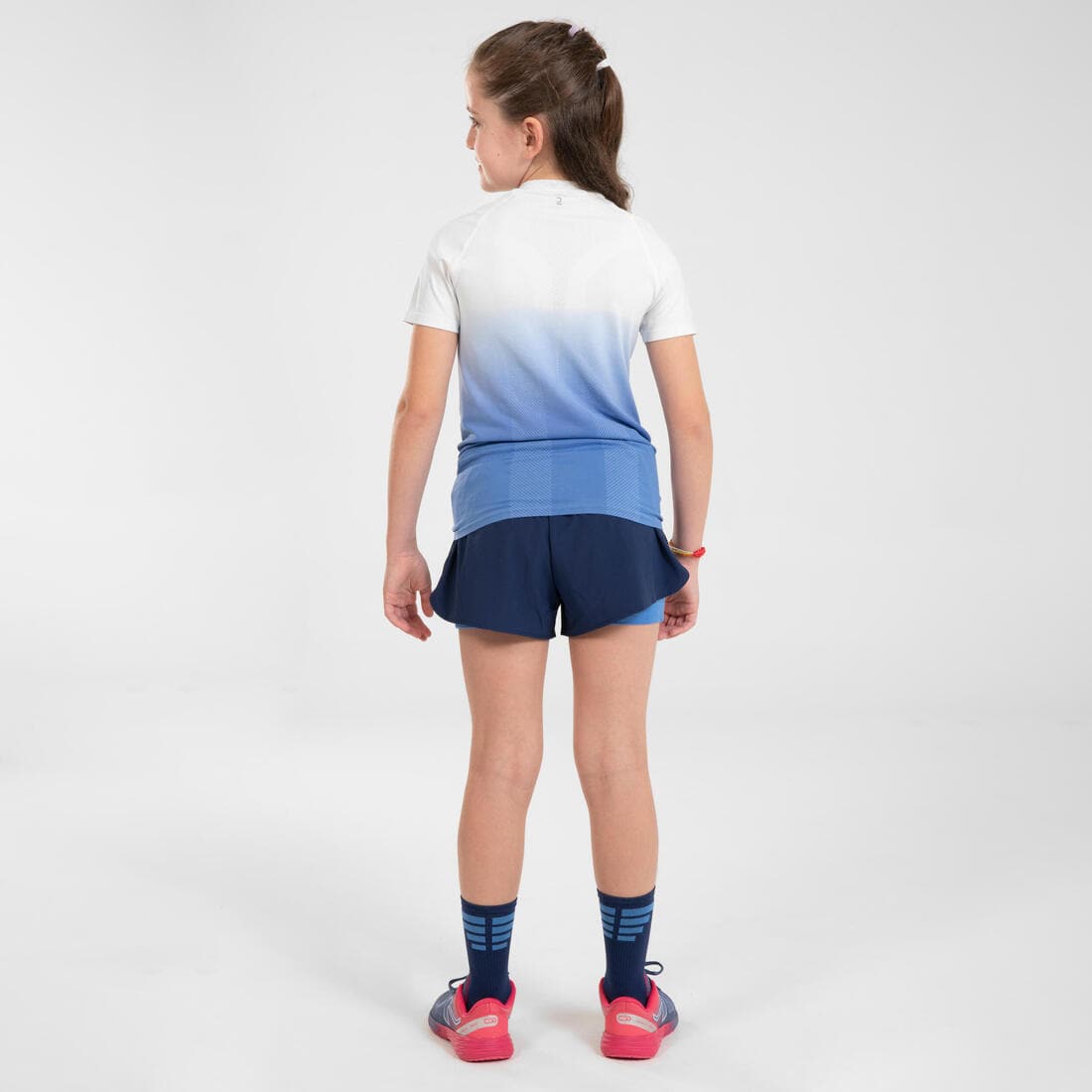 Short cuissard de running respirant Fille - KIPRUN DRY+ 2 en 1 marine et