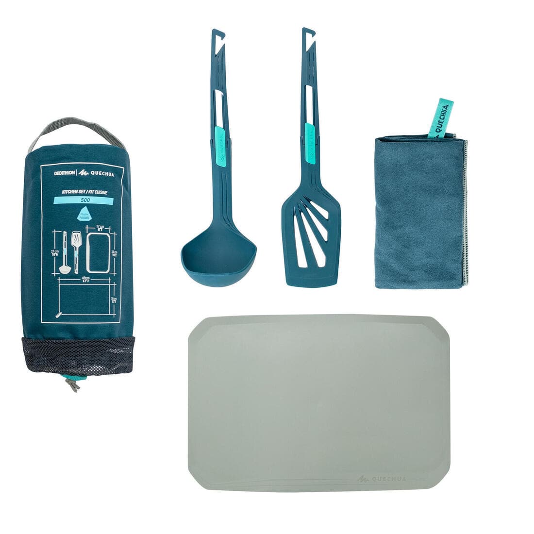 Set de cuisine MH500 (spatule, louche, torchon, planche) camp du randonneur