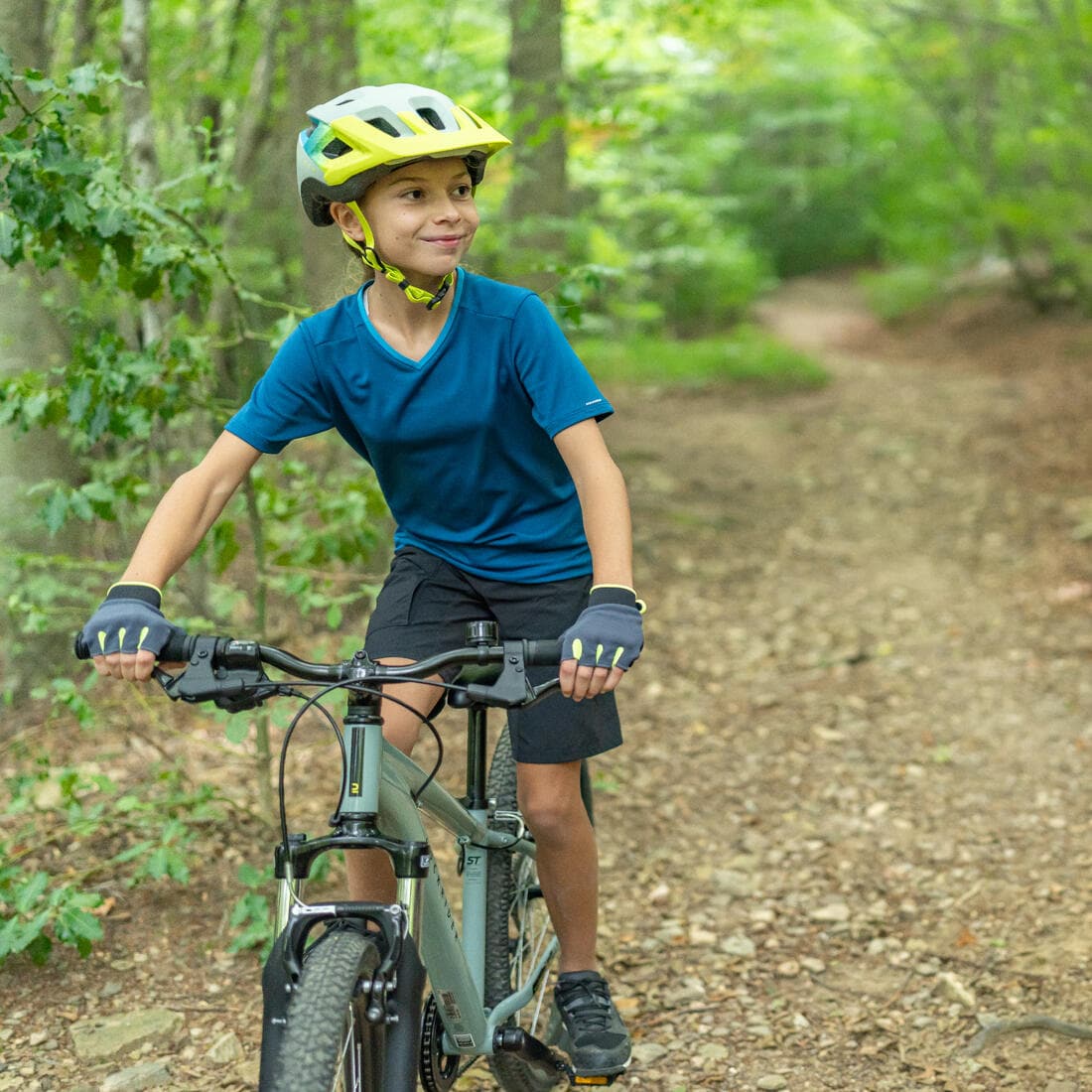 MAILLOT MANCHES COURTES VÉLO ENFANT 100 BLEU 7-13ANS