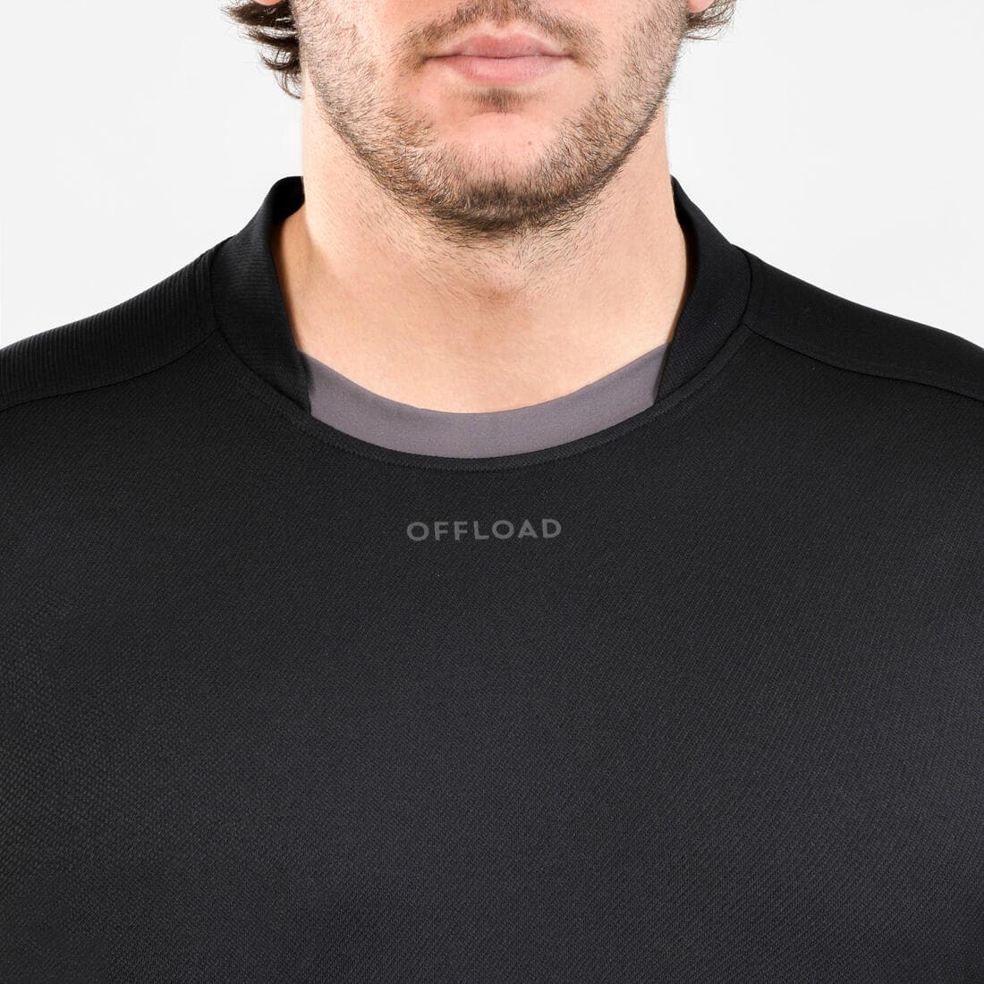 Maillot manches courtes de rugby Homme - R100 noir gris