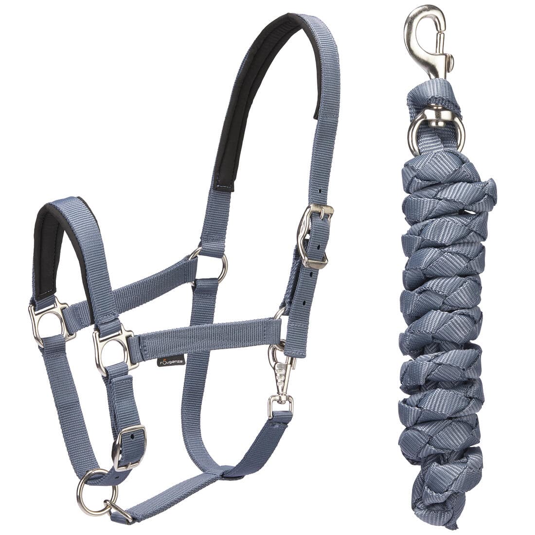 Pack licol et longe équitation Cheval - Nubuc bleu-gris