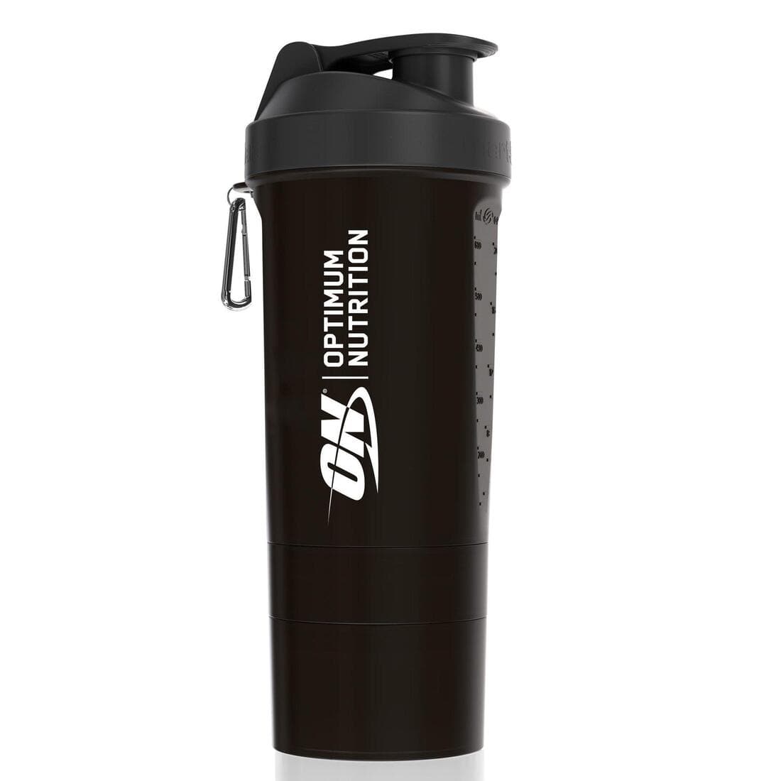 Shaker Optimum Nutrition 600ml avec compartiments de stockage à visser