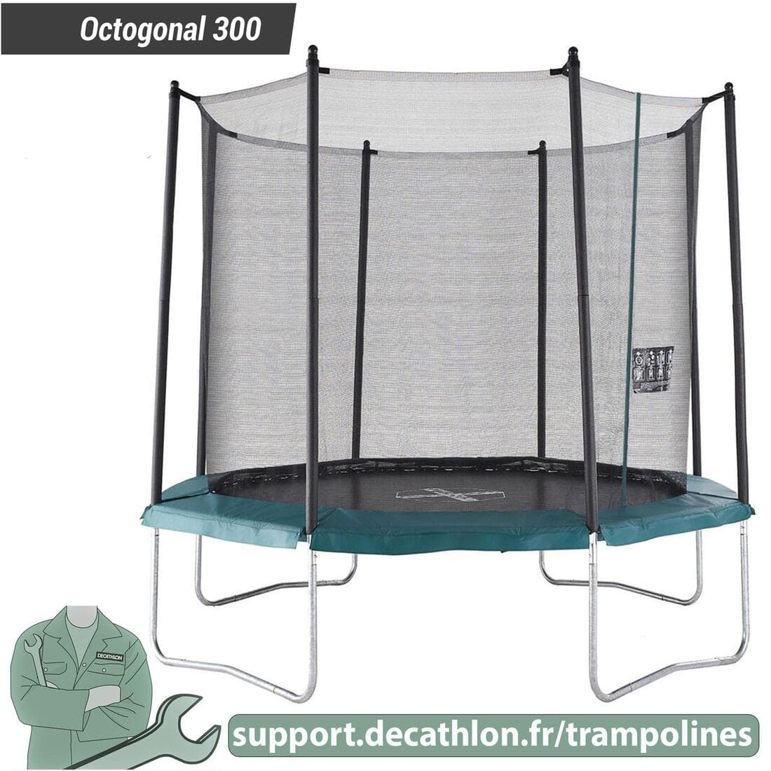 Filet protection zippé, pièce détachée trampoline, Octogonal 300