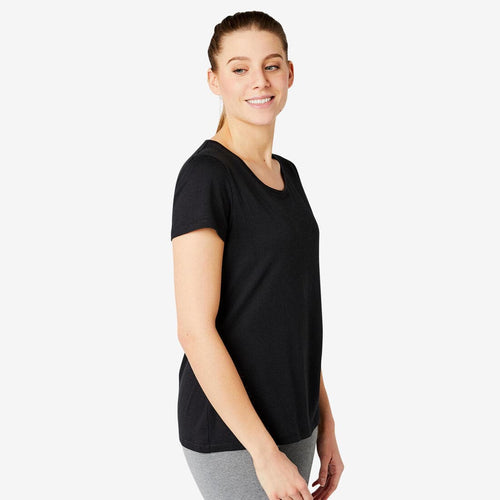 





T-shirt fitness manches courtes droit coton extensible col rond femme