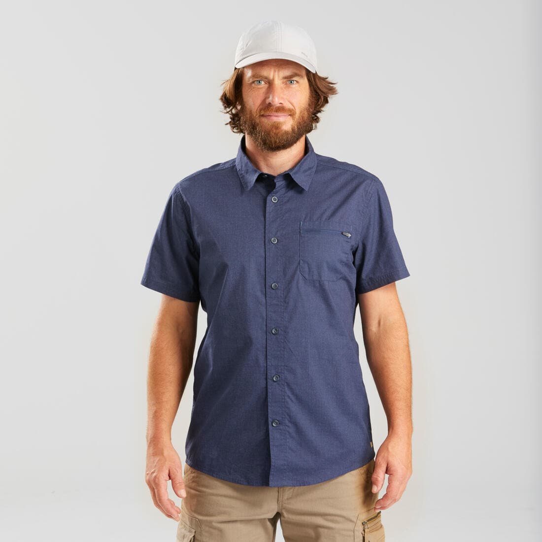 Chemise de trek voyage - TRAVEL100 manches courtes bleu homme