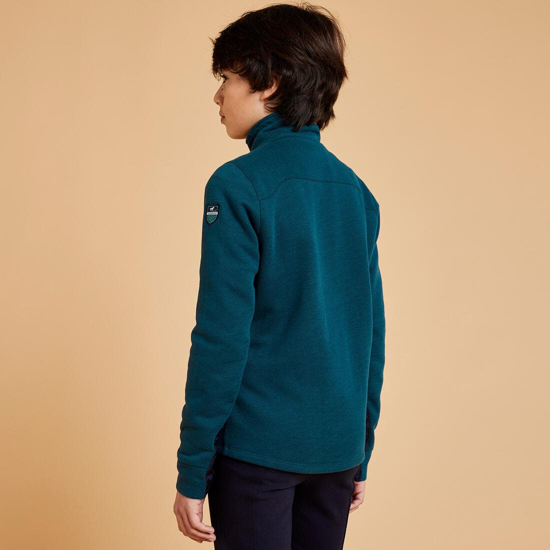 Sweat équitation bi-matière zippé Enfant - 500 marine et