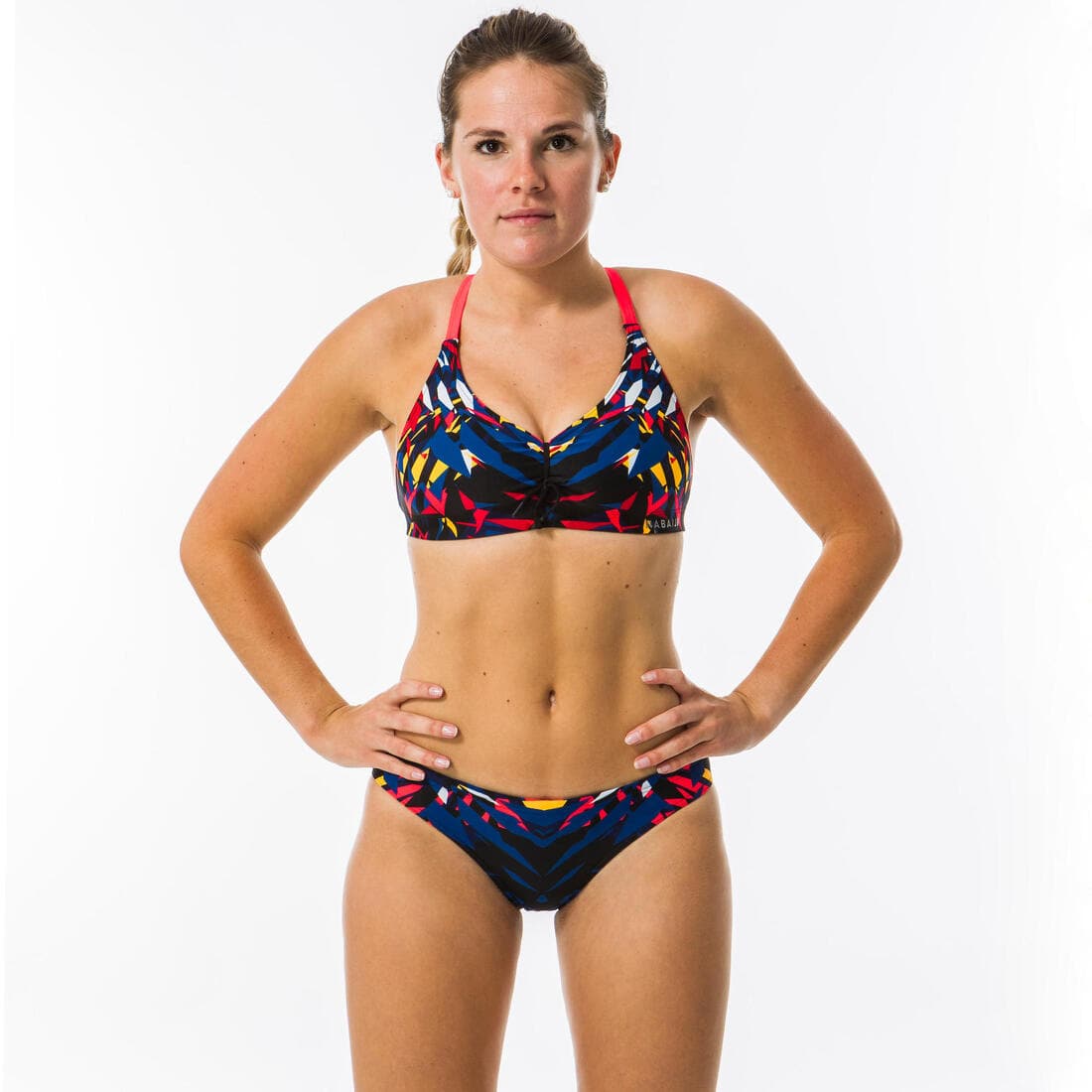 Haut de maillot de bain de natation femme Jana bleu et corail