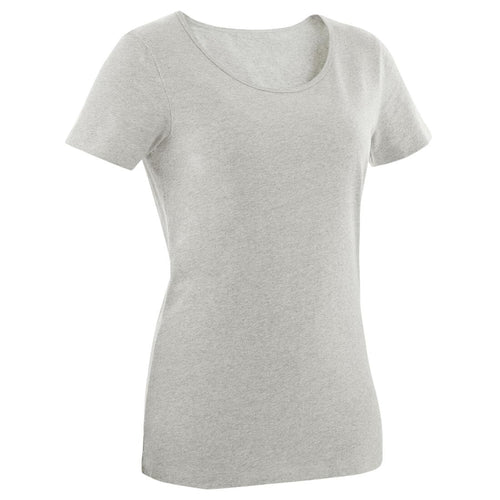 T-shirt fitness manches longues droit col rond coton femme - 500 violet -  Decathlon