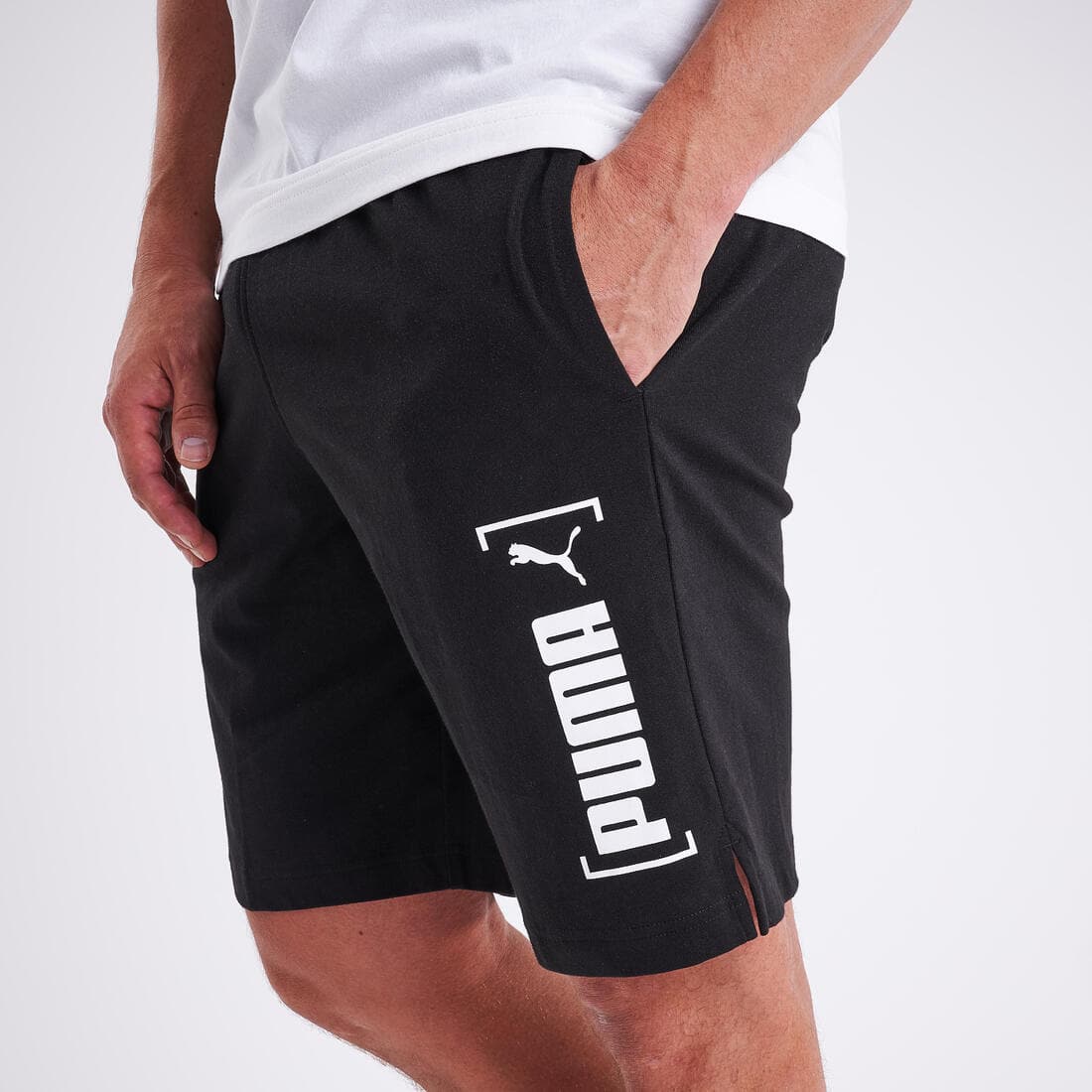 Short Fitness homme coton droit avec poche -  Noir