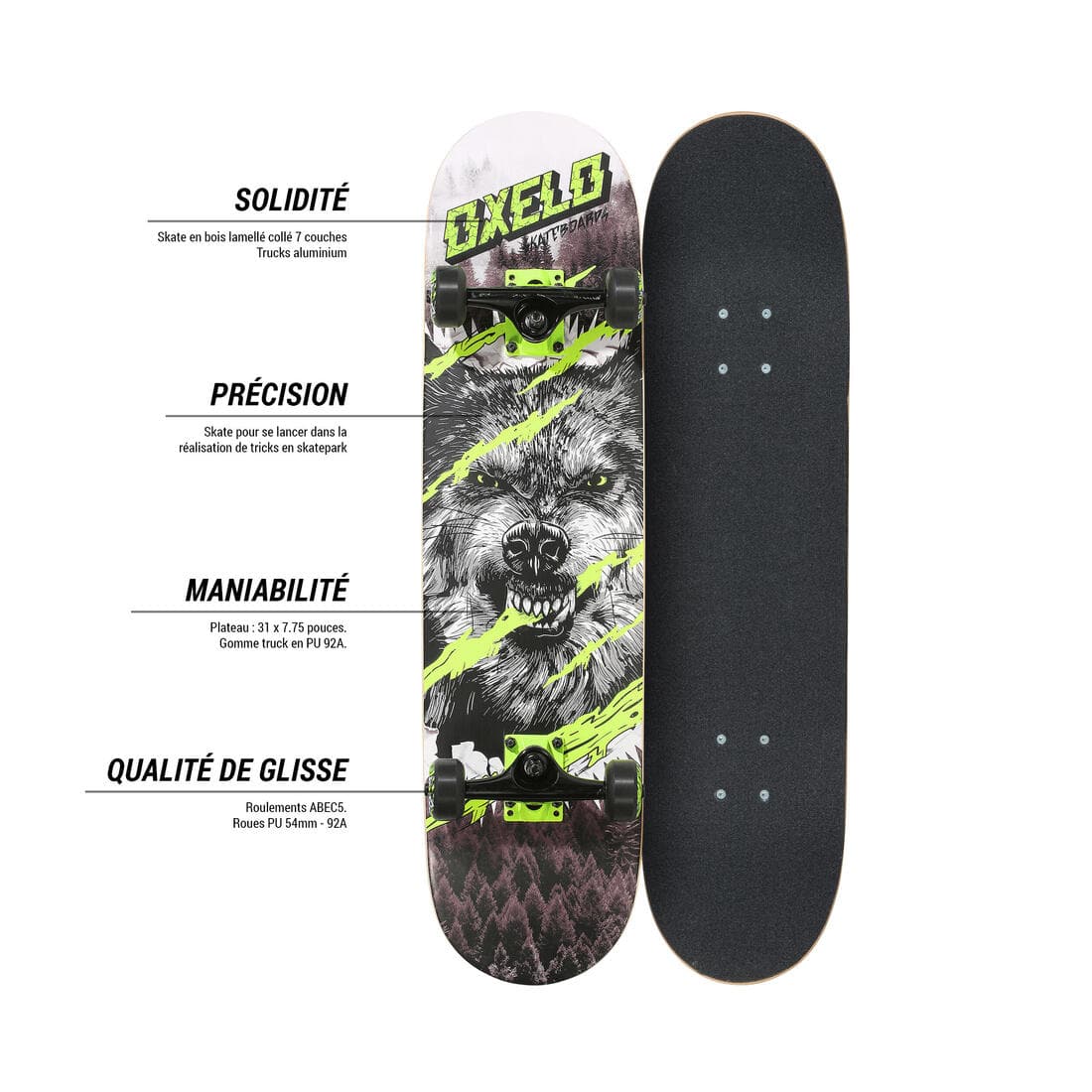 SKATE ENFANT MID500 WOLF VERT 8 A 12 ANS