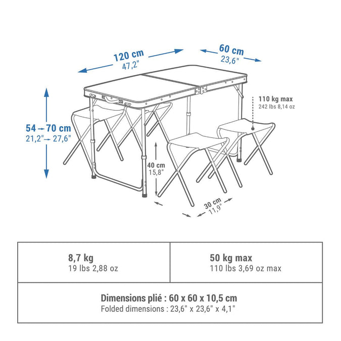 Table de Camping Pliante en Aluminium pour 4-6 Personnes Charge 50