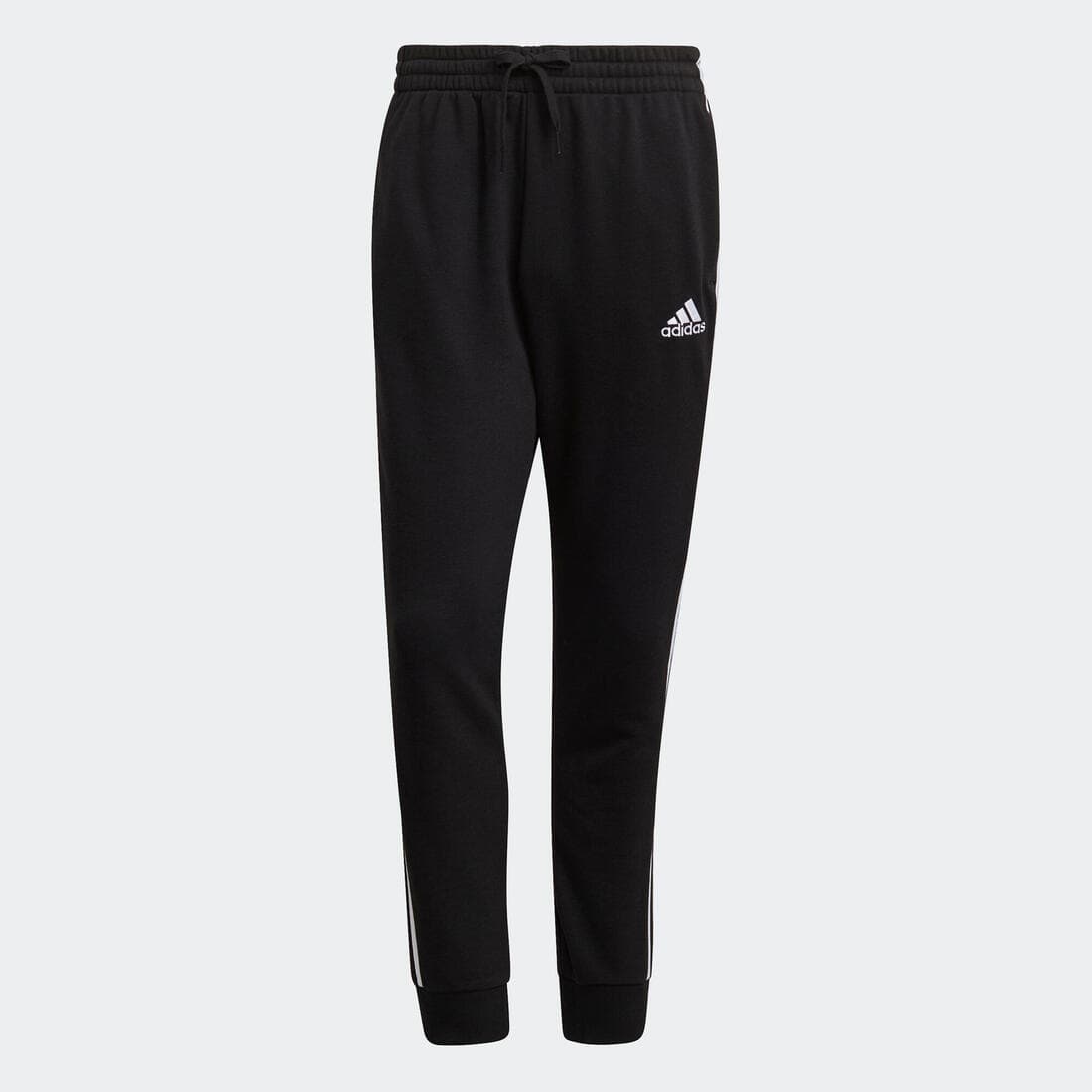 Pantalon jogging fitness homme coton majoritaire coupe droite - 3 Stripes noir