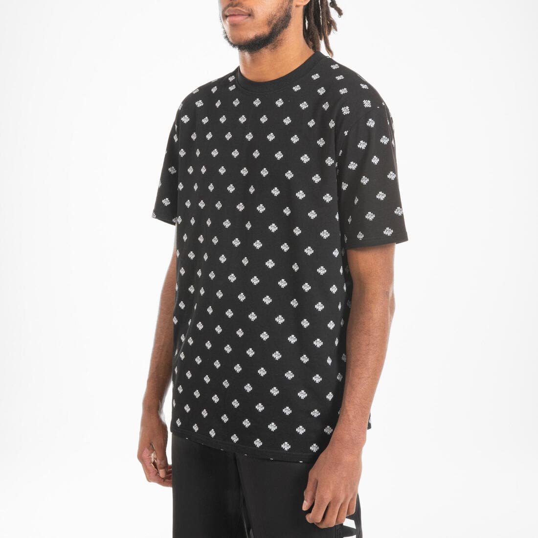 T-shirt manches courtes noir à motifs homme ou femme