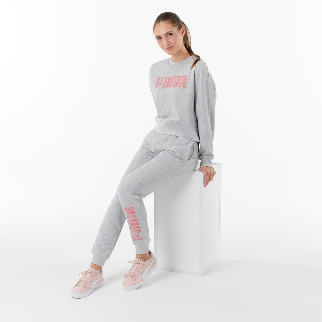 Sweat crop top PUMA coton femme gris