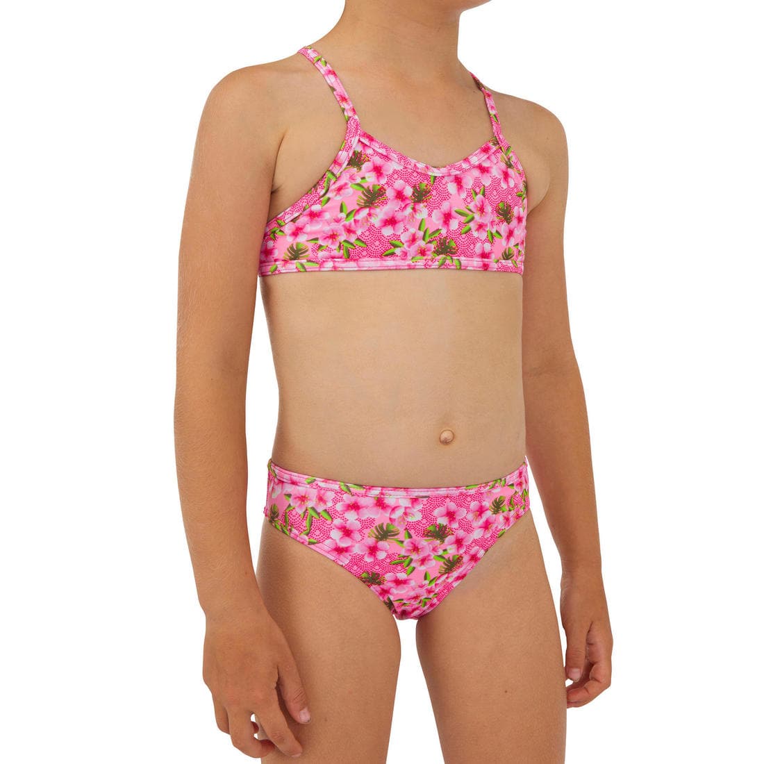 Maillot 2 pièces fleuri surf bretelles croisées fille