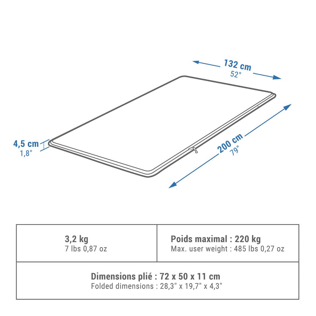 MATELAS AUTOGONFLANT DE CAMPING - COMFORT 132 CM - 2 PERSONNES