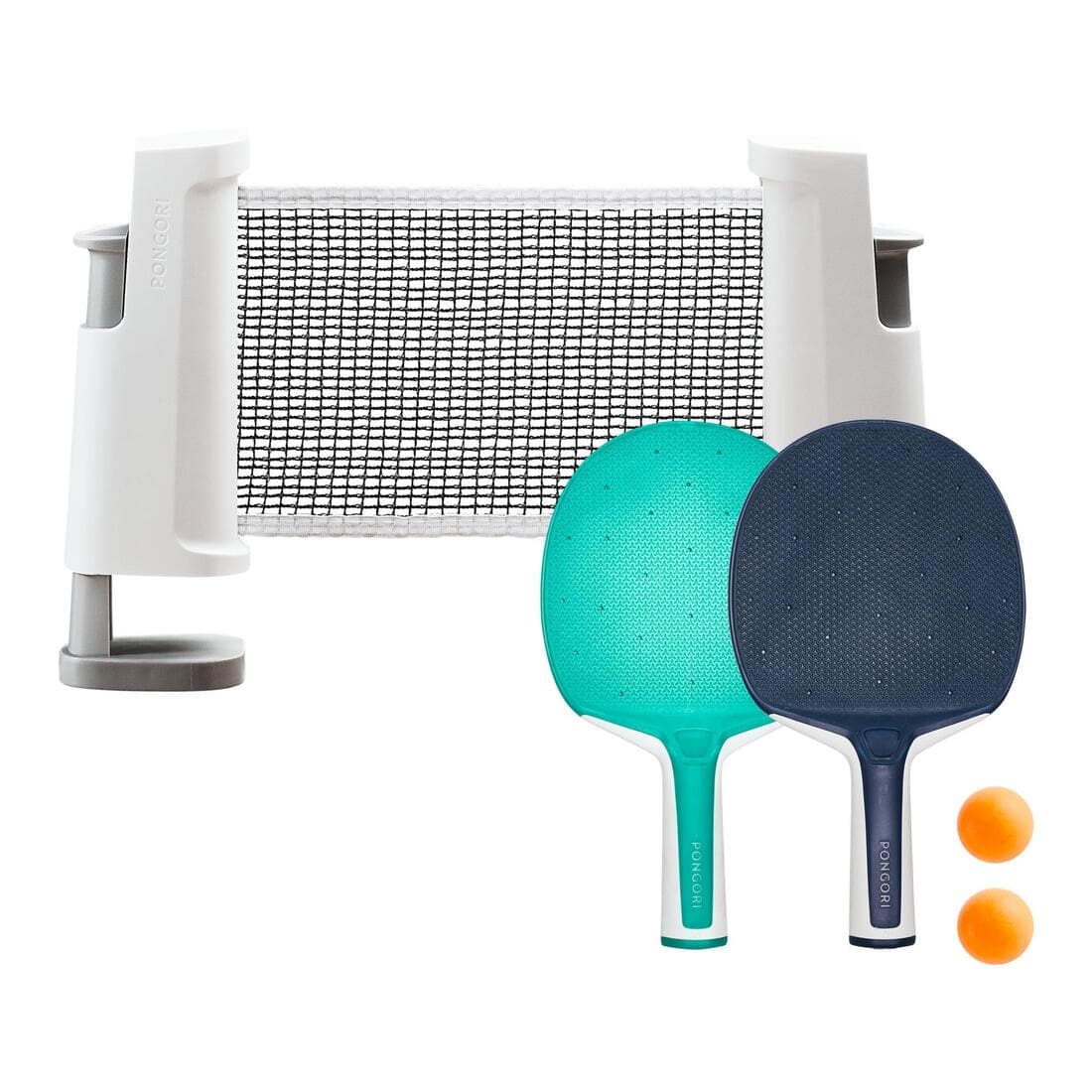 SET POTEAUX FILET DE PING PONG REGLABLE ROLLNET BLANC/GRIS 2 RAQUETTES 2 BALLES