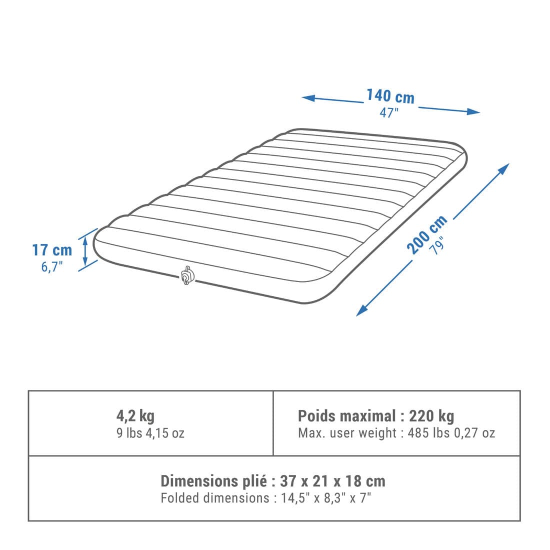 MATELAS GONFLABLE DE CAMPING - AIR COMFORT 140 CM - 2 PERSONNES