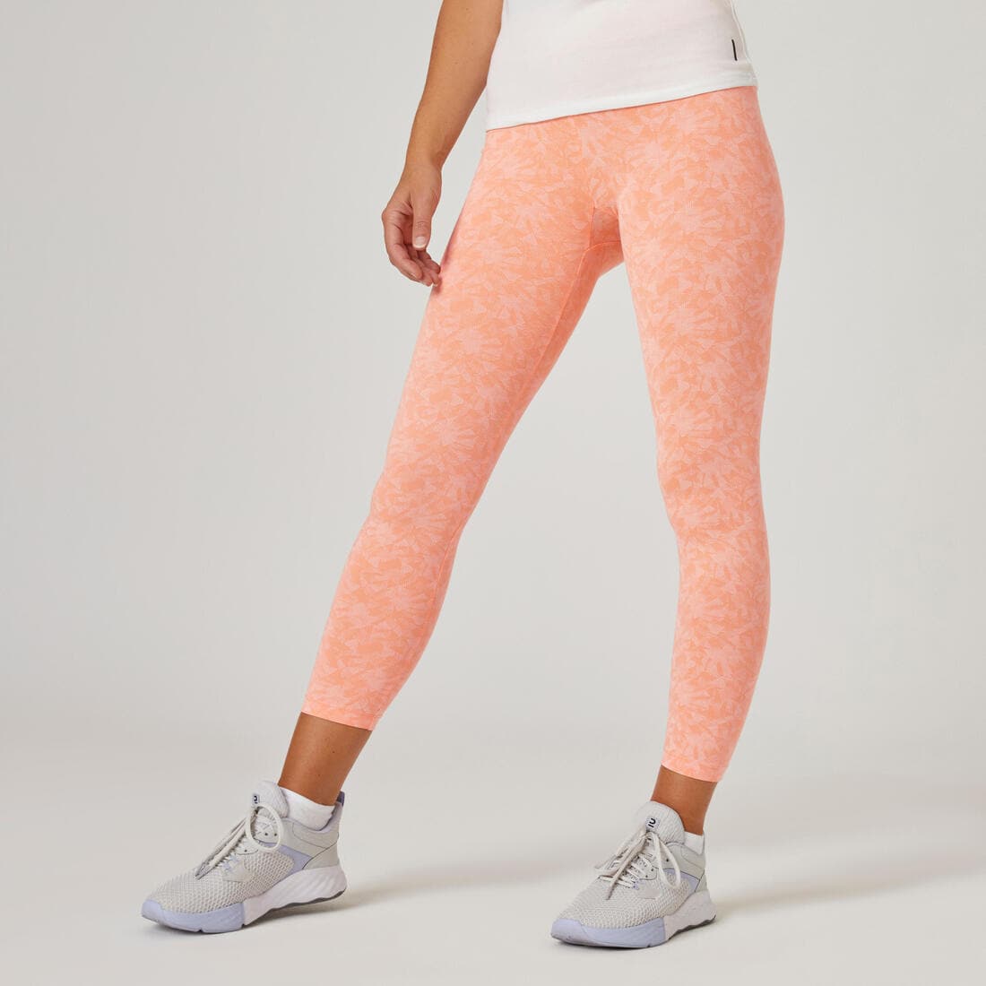 Legging 7/8 fitness femme Fit+ - 500 Imprimé rose Fushia