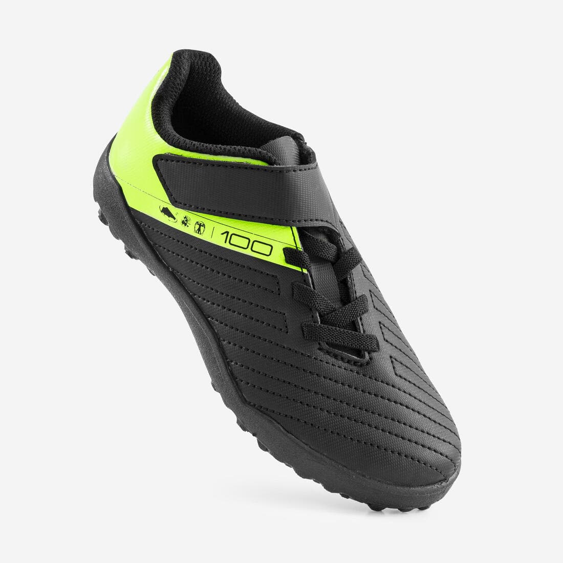 CHAUSSURES DE FOOTBALL ENFANT A SCRATCH 100 EASY TURF TF NOIR ET JAUNE