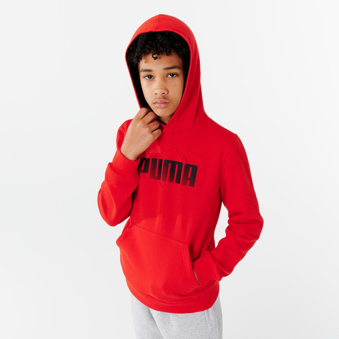 SWEAT À CAPUCHE ENFANT - ROUGE AVEC IMPRIMÉ PUMA